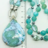 2440 Larimar Amazonit obsidyen Hematit el yapımı düğümlü kolye thumbnail 2