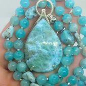 2441 Larimar Amazonit Hematit el yapımı kolye thumbnail 4