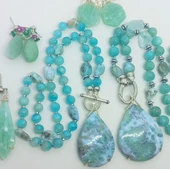 2441 Larimar Amazonit Hematit el yapımı kolye thumbnail 8