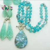 2441 Larimar Amazonit Hematit el yapımı kolye thumbnail 1