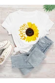 trendgar Beyaz Çiçek Baskılı Crop Tişort thumbnail 1