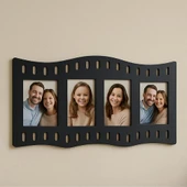 Duvar Fotoğraf Çerçevesi Film Rulo Desenli Fotoğraf Çerçeve Ahşap 4 Fotoğraf Kapasiteli Pano Siyah thumbnail 3