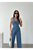 Tasarım İthal Kot Tulum Denim Jeans Tulum thumbnail 5