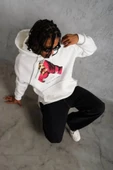 Erkek Eldiven Baskılı Kapüşonlu Sweat - Beyaz thumbnail 2