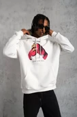 Erkek Eldiven Baskılı Kapüşonlu Sweat - Beyaz thumbnail 1