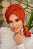 Aişe Tesettür Taba Ponpon Tokalı Bone thumbnail 1