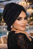 Aişe Tesettür Siyah Piliseli Abiye Tokalı Bone thumbnail 1