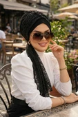 Aişe Tesettür Siyah Dantel Fularlı Bone thumbnail 2