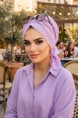 Aişe Tesettür Lila Ponpon Tokalı Bone thumbnail 3