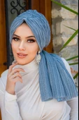 Aişe Tesettür Bebe Mavi Işıltılı Piliseli Dolama Bone thumbnail 2
