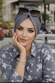 Aişe Tesettür Gri Tokalı Bone thumbnail 2