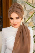 Aişe Tesettür Karamel Büzgülü Dolama Bone thumbnail 2