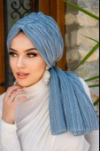 Aişe Tesettür Bebe Mavi Işıltılı Piliseli Dolama Bone thumbnail 3