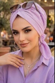 Aişe Tesettür Lila Ponpon Tokalı Bone thumbnail 1