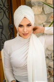 Aişe Tesettür Kırık Beyaz Dolama Bone thumbnail 1