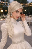 Aişe Tesettür Dore Yakma Tül Tokalı Bone thumbnail 1