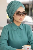Aişe Tesettür Yeşil Ponpon Tokalı Bone thumbnail 2