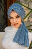Aişe Tesettür Bebe Mavi Işıltılı Piliseli Dolama Bone thumbnail 1