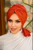 Aişe Tesettür Taba Ponpon Tokalı Bone thumbnail 2