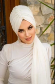 Aişe Tesettür Kırık Beyaz Dolama Bone thumbnail 3