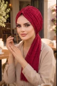 Aişe Tesettür Bordo Dantel Tokalı Bone thumbnail 3