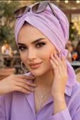 Aişe Tesettür Lila Ponpon Tokalı Bone thumbnail 2