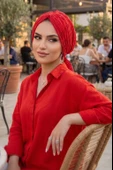 Aişe Tesettür Kırmızı Dantel Tokalı Bone thumbnail 2