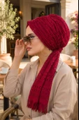 Aişe Tesettür Bordo Dantel Tokalı Bone thumbnail 2