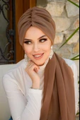 Aişe Tesettür Karamel Büzgülü Dolama Bone thumbnail 3