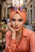 Aişe Tesettür Neon Turuncu Tokalı Bone thumbnail 1