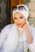 Aişe Tesettür Kırık Beyaz Atkılı Bone thumbnail 2