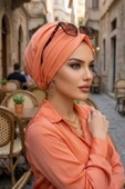 Aişe Tesettür Neon Turuncu Tokalı Bone thumbnail 2