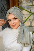 Aişe Tesettür Bej Işıltılı Piliseli Dolama Bone thumbnail 1
