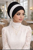 Aişe Tesettür Siyah Piliseli Fularlı Bone thumbnail 2