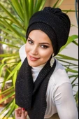 Aişe Tesettür Siyah Fitilli Atkılı Bone thumbnail 2