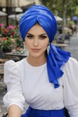 Aişe Tesettür Mavi Batik Desen Tül Tokalı Bone thumbnail 1