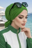 Aişe Tesettür Yeşil Çapraz Bone / Deniz - Havuz Bonesi thumbnail 2
