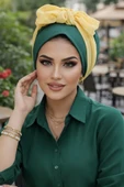 Aişe Tesettür Yeşil Gold Fularlı Bone thumbnail 2