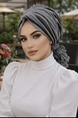Aişe Tesettür Siyah Gri Tokalı Bone thumbnail 2
