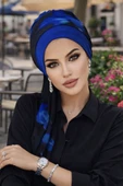 Aişe Tesettür Saks Siyah Batik Fularlı Bone thumbnail 1