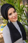 Aişe Tesettür Siyah Fitilli Atkılı Bone thumbnail 1