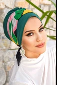 Aişe Tesettür Yeşil Çok Renkli Bantlı Bone thumbnail 2