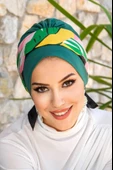 Aişe Tesettür Yeşil Çok Renkli Bantlı Bone thumbnail 1
