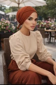 Aişe Tesettür Taba Çizgili Çapraz Bone thumbnail 1
