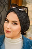 Aişe Tesettür Siyah Kırçıllı Abiye Hazır Çapraz Bone thumbnail 3