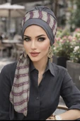 Aişe Tesettür Gri Pudra Fularlı Bone thumbnail 1