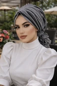 Aişe Tesettür Siyah Gri Tokalı Bone thumbnail 1