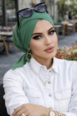 Aişe Tesettür Bahar Yeşili Çapraz Bantlı Bone thumbnail 1