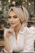 Aişe Tesettür Bej Ponpon Tokalı Bone thumbnail 2