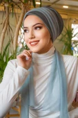 Aişe Tesettür Soft Mavi Tül Fularlı Bone thumbnail 1